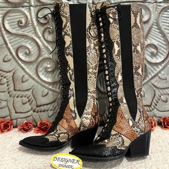 COACH Snakeskin Patchwork Lace Up Boots Size 6.5B EUC! G2718 - Picture 2 of 14